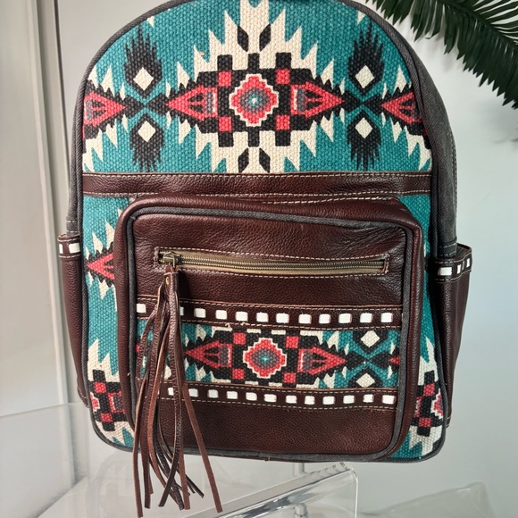 Myra Tribe of the Sun Concealed Carry Backpack Western Aztec Canvas Leather main image 4